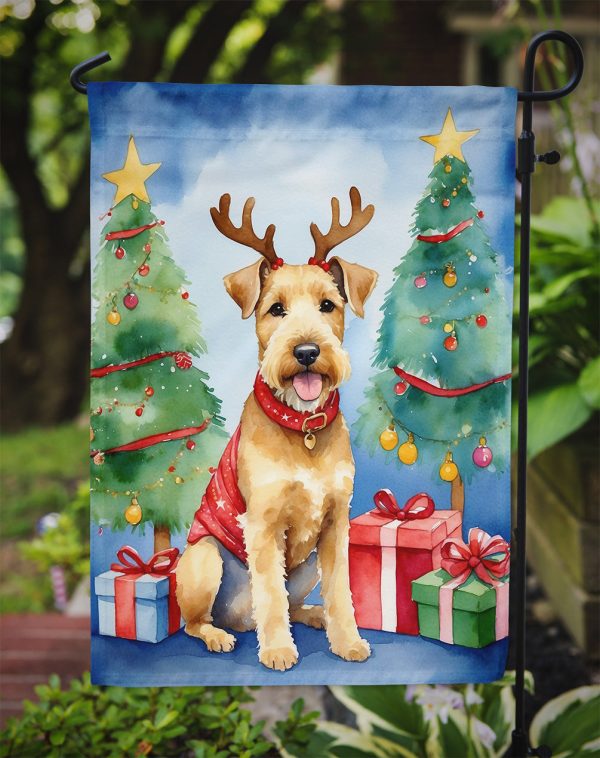 Lakeland Terrier Christmas Garden Flag – Dog in Reindeer Antlers with Tree & Gifts Online now - Image 3