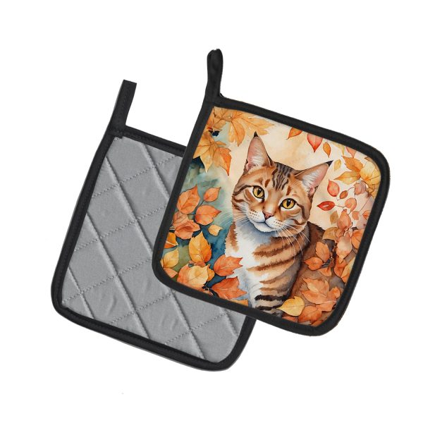 Aegean Cat in Fall Leaves Pair of Pot Holders Fashion - Image 2