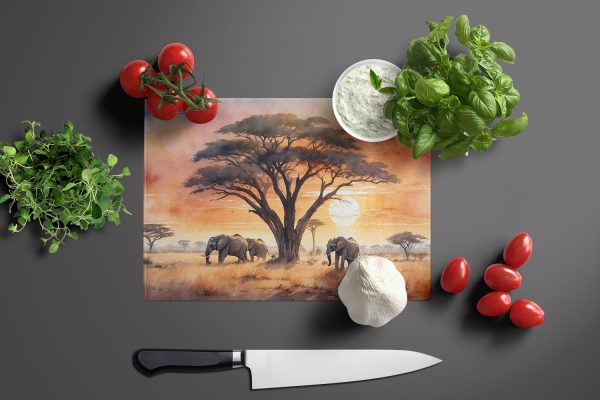 Elephants Savanna Sunrise Glass Cutting Board Online Hot Sale - Image 3