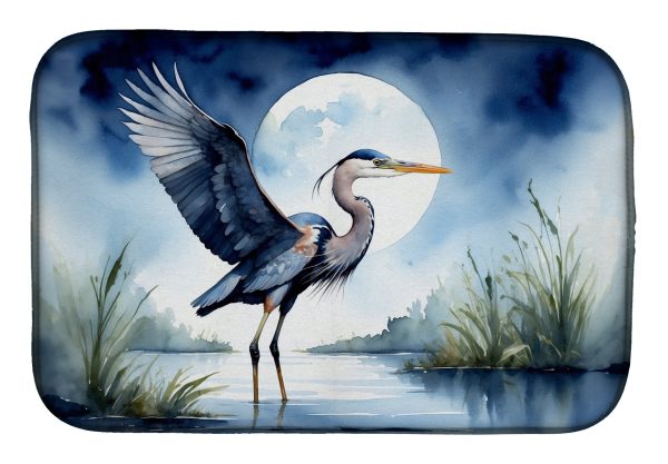 Blue Heron Under the Moonlight Dish Drying Mat Sale