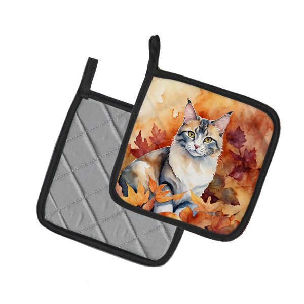 Aphrodite Giant Cat in Fall Leaves Pair of Pot Holders For Cheap - Image 2