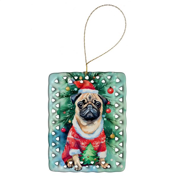 Pug Christmas Porcelain Ornament Cheap