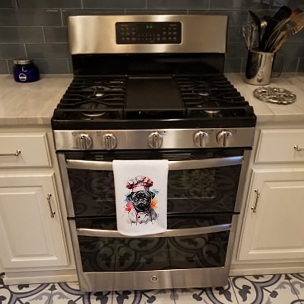 Pug Chef Kitchen Towel Set of 2 For Sale - Image 3