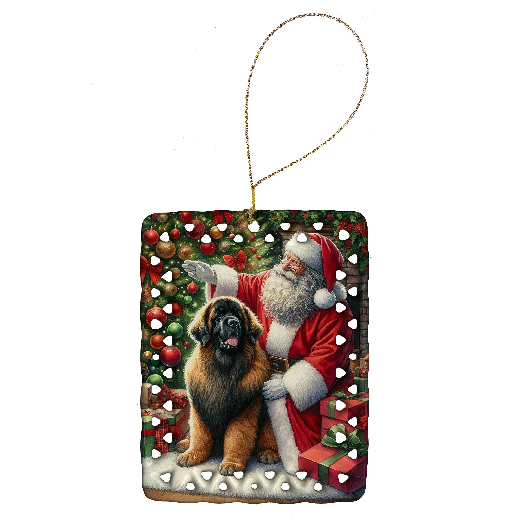 Leonberger and Santa Claus Porcelain Ornament Hot on Sale