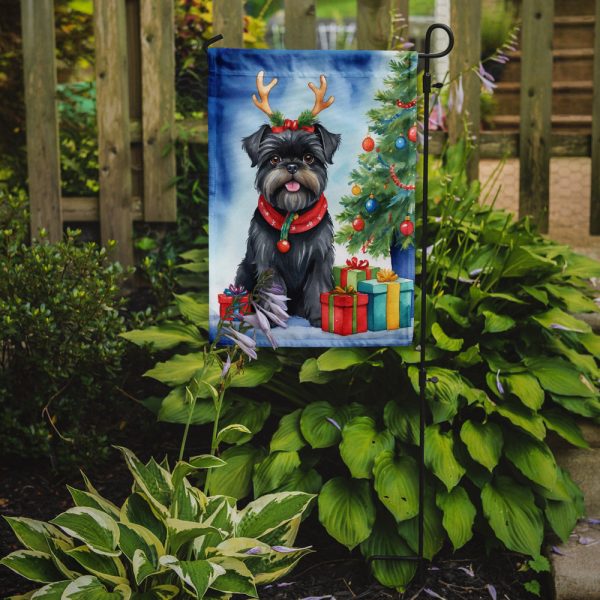 Affenpinscher Christmas Garden Flag – Dog in Reindeer Antlers with Tree & Gifts Discount - Image 2