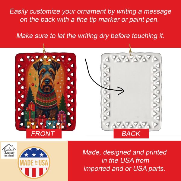 Airedale Terrier Holiday Christmas Porcelain Ornament Discount - Image 3
