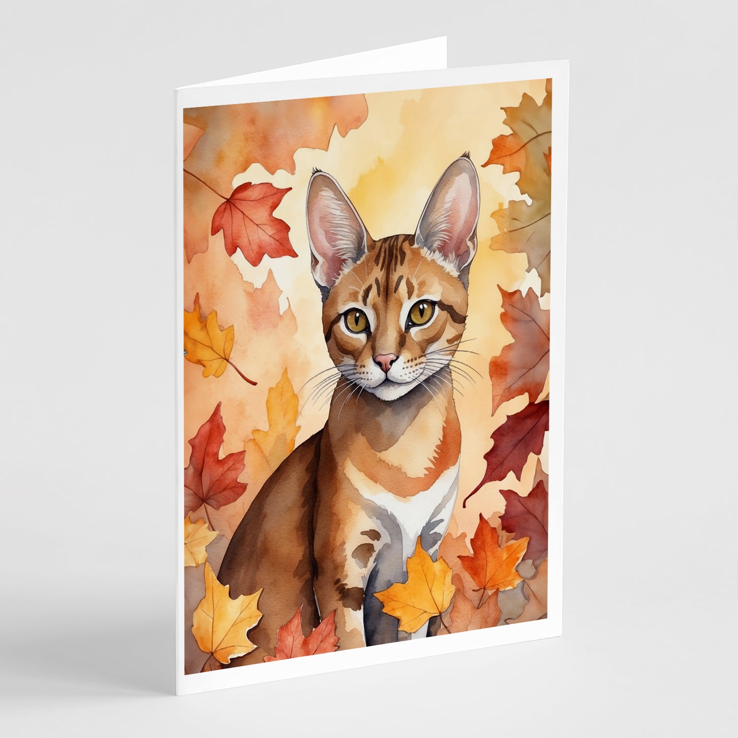 Chausie Cat in Fall Leaves Greeting Cards Pack of 8 Online Hot Sale