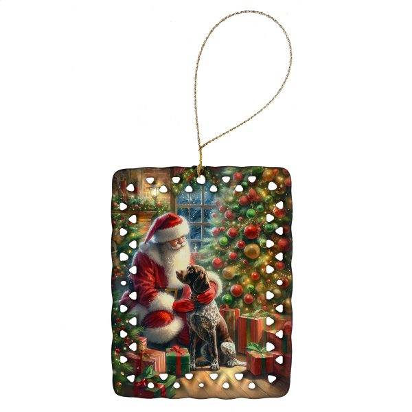 German Shorthaired Pointer and Santa Claus Porcelain Ornament For Sale
