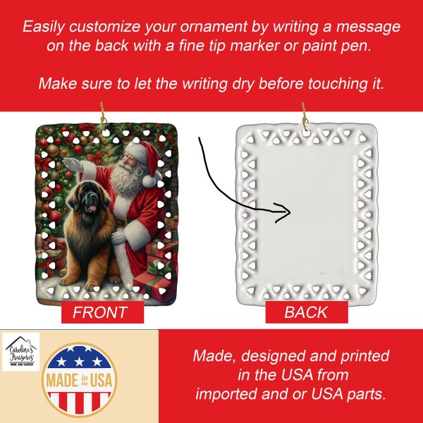 Leonberger and Santa Claus Porcelain Ornament Hot on Sale - Image 3