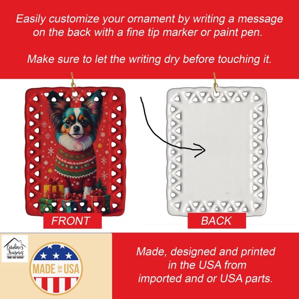 Papillon Holiday Christmas Porcelain Ornament on Sale - Image 3