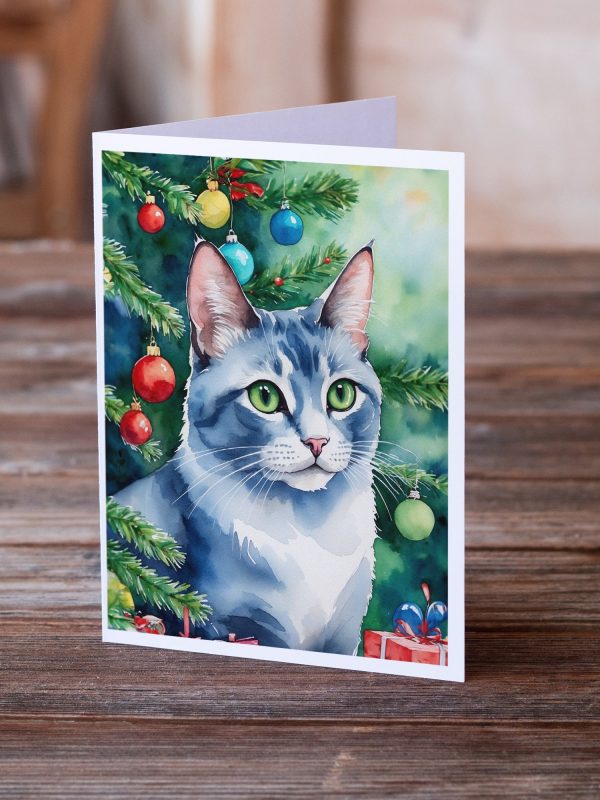 Ojos Azules Cat By the Christmas Tree Greeting Cards Pack of 8 For Cheap - Image 2