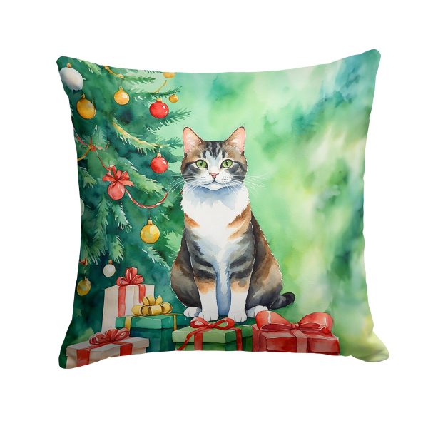 Manx Cat By the Christmas Tree Throw Pillow Cheap