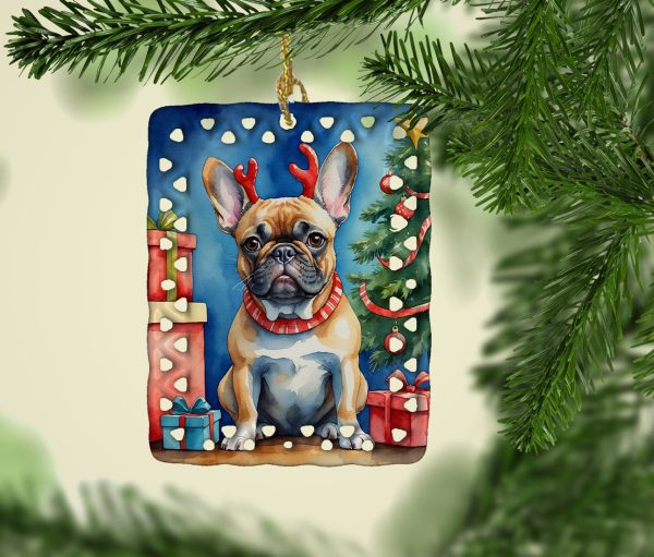 French Bulldog Christmas Reindeer Porcelain Ornament Discount - Image 2