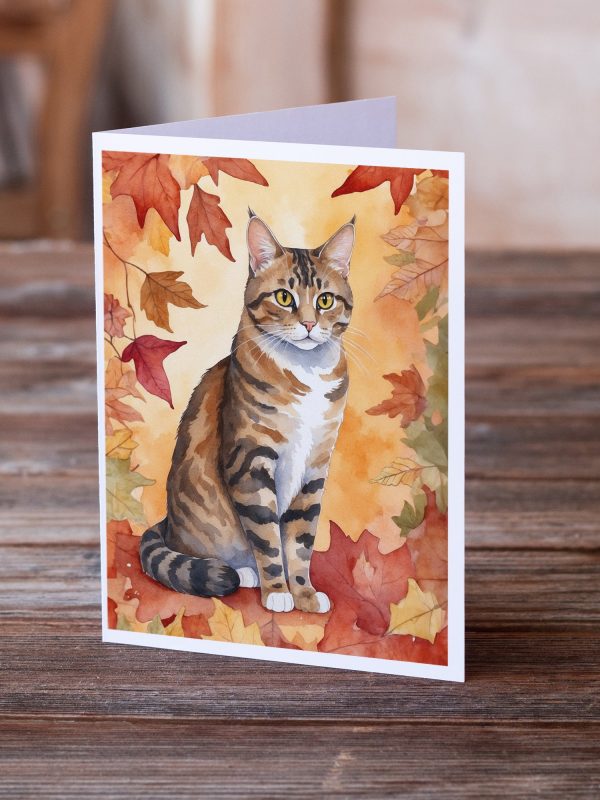 California Spangled Cat in Fall Leaves Greeting Cards Pack of 8 For Sale - Image 2