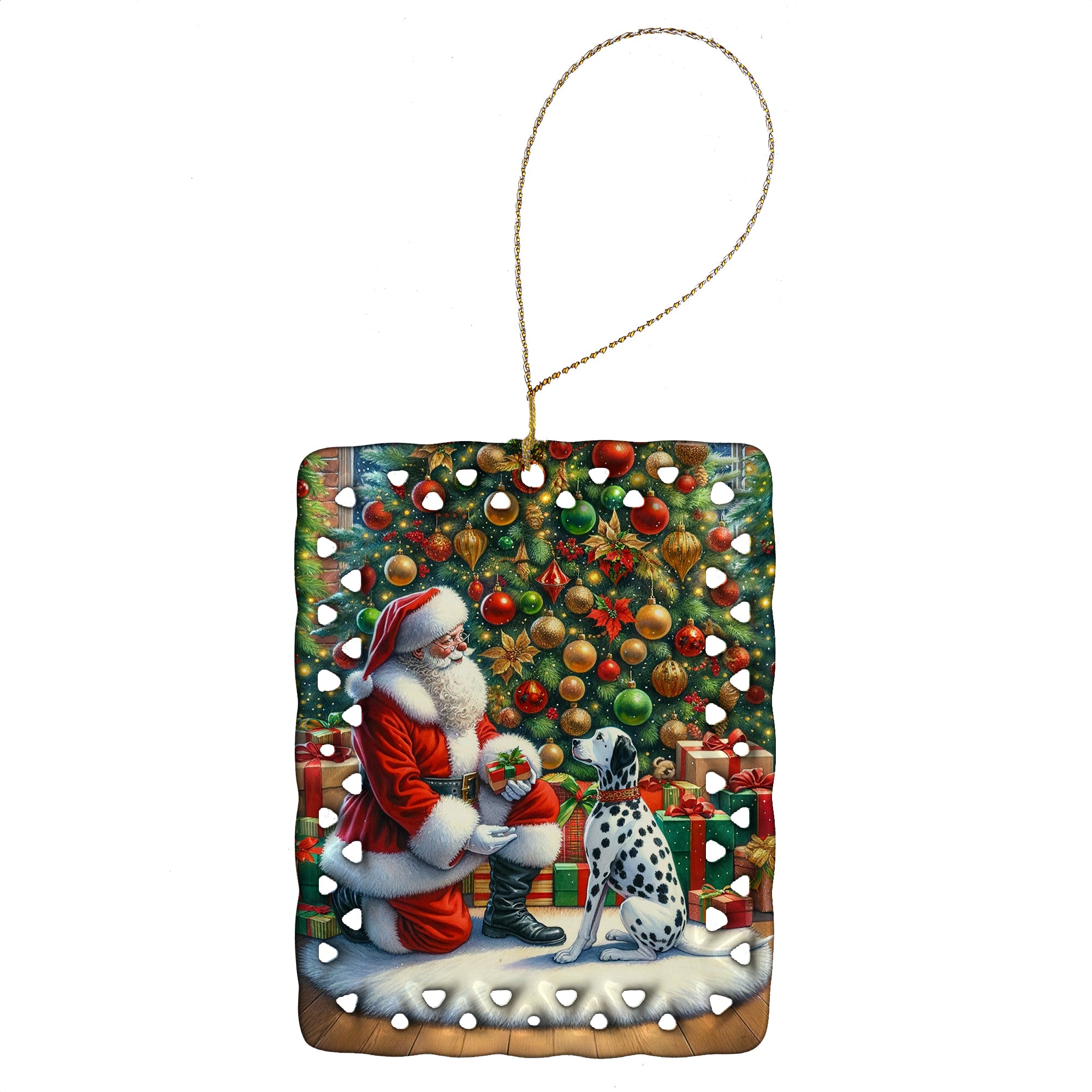 Dalmatian and Santa Claus Porcelain Ornament For Sale