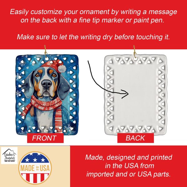 Black and Tan Coonhound Christmas Porcelain Ornament Online now - Image 3