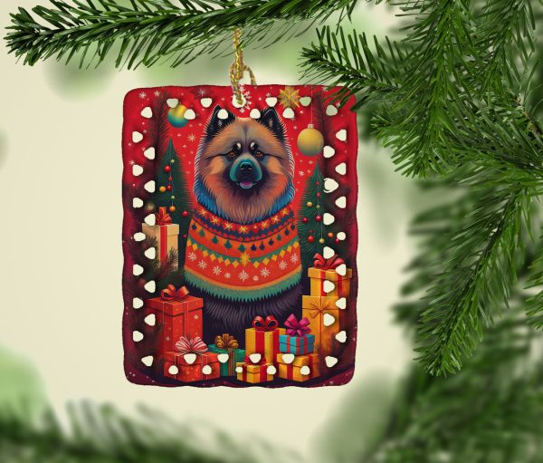 Keeshond Holiday Christmas Porcelain Ornament For Cheap - Image 2