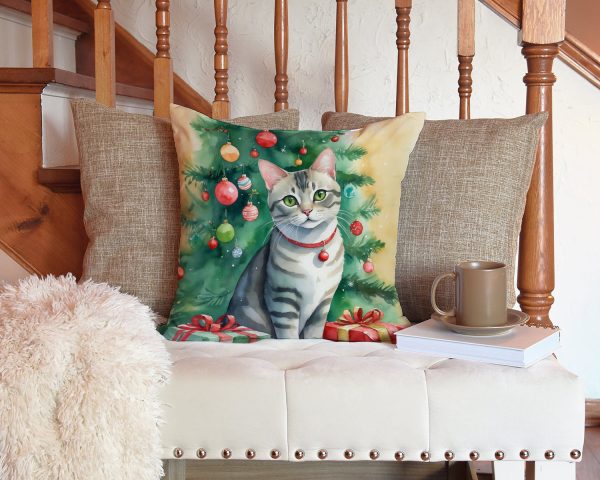 Asian Cat By the Christmas Tree Throw Pillow For Cheap - Image 3