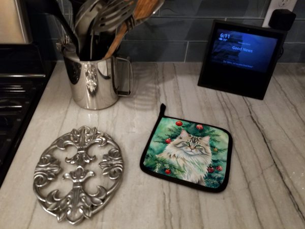 Siberian Cat By the Christmas Tree Pair of Pot Holders on Sale - Image 3