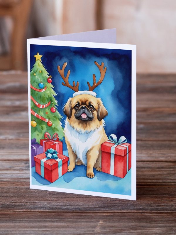 Pekingese Christmas Reindeer Greeting Cards Pack of 8 Sale - Image 2