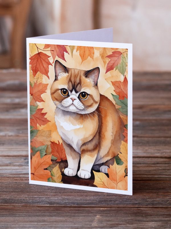 Exotic Shorthair Cat in Fall Leaves Greeting Cards Pack of 8 Discount - Image 2