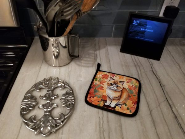 Exotic Shorthair Cat in Fall Leaves Pair of Pot Holders Fashion - Image 3