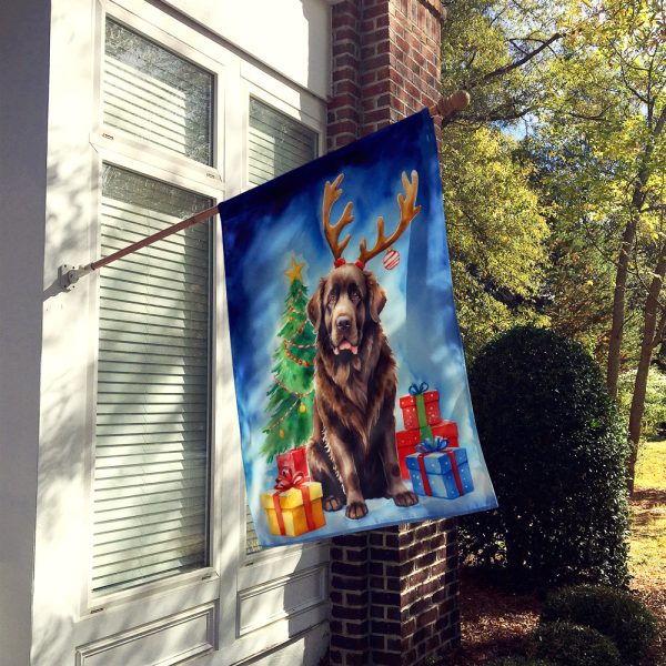Chocolate Newfoundland Christmas Reindeer House Flag Online - Image 2