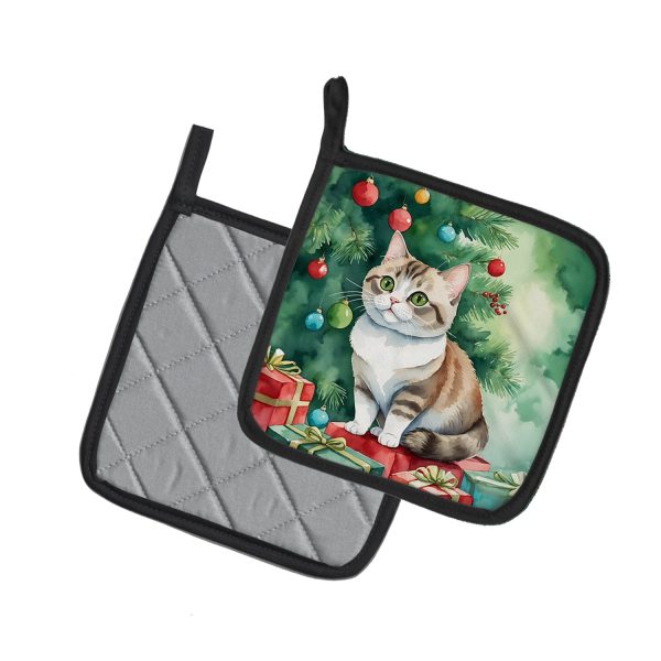 Munchkin Cat By the Christmas Tree Pair of Pot Holders Online Sale - Image 2