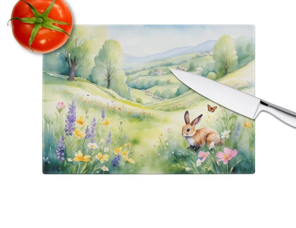 Rabbit Springtime Meadow Glass Cutting Board For Sale - Image 4