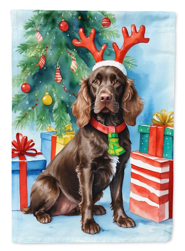 Boykin Spaniel Christmas Garden Flag – Dog in Reindeer Antlers with Tree & Gifts Online Hot Sale