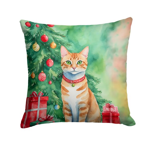 Arabian Mau Cat By the Christmas Tree Throw Pillow Online Sale
