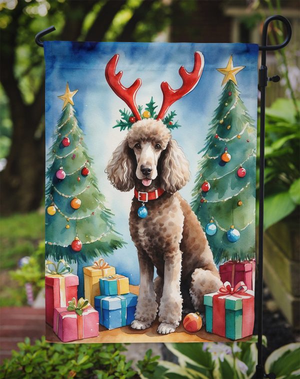 Chocolate Standard Poodle Christmas Garden Flag – Dog in Reindeer Antlers with Tree & Gifts For Cheap - Image 3