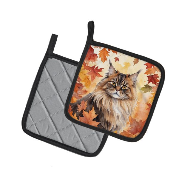 British Longhair Cat in Fall Leaves Pair of Pot Holders Online - Image 2