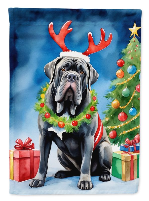 Neapolitan Mastiff Christmas Garden Flag – Dog in Reindeer Antlers with Tree & Gifts Hot on Sale