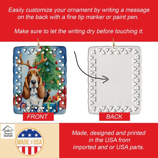 Basset Hound Christmas Reindeer Porcelain Ornament For Sale - Image 3