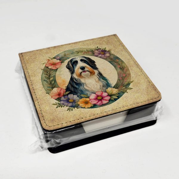Bearded Collie and Flowers PU Leather Note Paper Holder Supply - Image 4