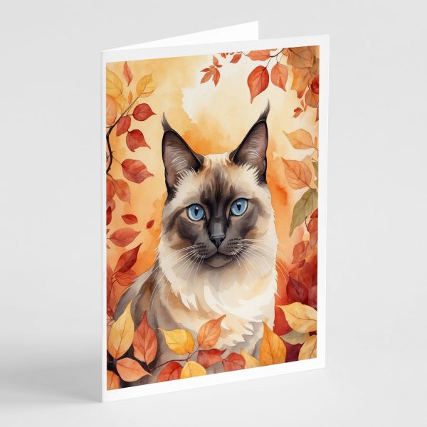 Birman Cat in Fall Leaves Greeting Cards Pack of 8 Hot on Sale
