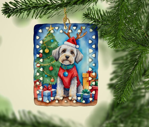 Dandie Dinmont Terrier Christmas Reindeer Porcelain Ornament For Sale - Image 2