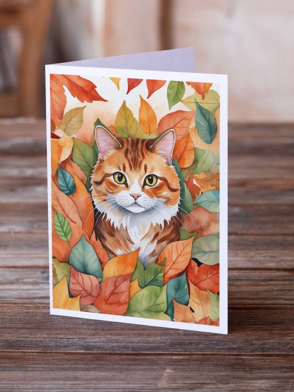 Foldex Exotic Fold Cat in Fall Leaves Greeting Cards Pack of 8 Hot on Sale - Image 2