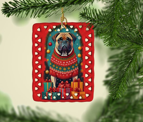 Mastiff Holiday Christmas Porcelain Ornament Hot on Sale - Image 2