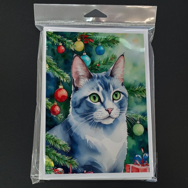 Ojos Azules Cat By the Christmas Tree Greeting Cards Pack of 8 For Cheap - Image 3