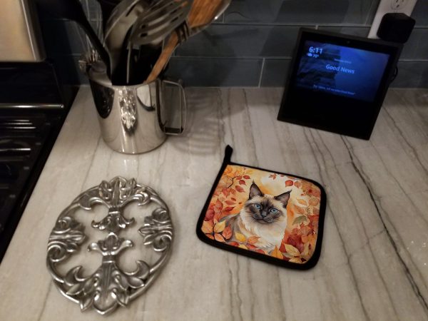 Birman Cat in Fall Leaves Pair of Pot Holders For Discount - Image 3