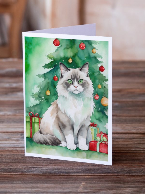 Ragdoll Cat By the Christmas Tree Greeting Cards Pack of 8 Cheap - Image 2