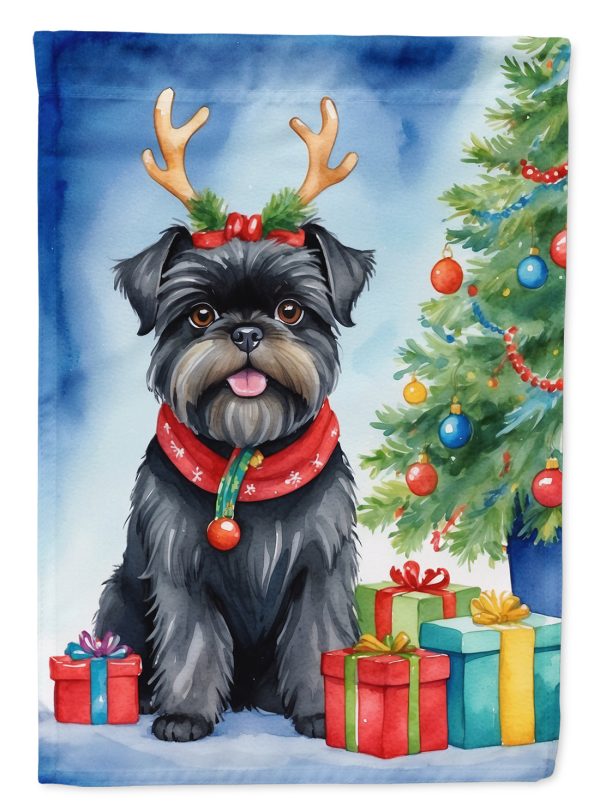 Affenpinscher Christmas Garden Flag – Dog in Reindeer Antlers with Tree & Gifts Discount