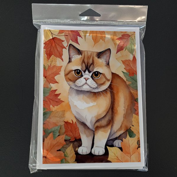 Exotic Shorthair Cat in Fall Leaves Greeting Cards Pack of 8 Discount - Image 3