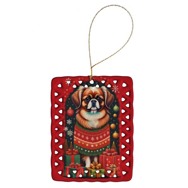 Tibetan Spaniel Holiday Christmas Porcelain Ornament Hot on Sale