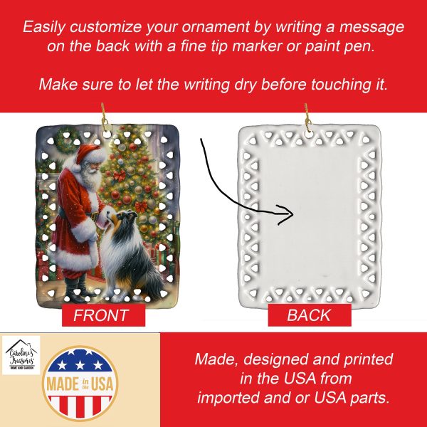 Collie and Santa Claus Porcelain Ornament Discount - Image 3
