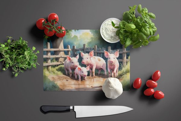 Piglets in the Mud Glass Cutting Board Online - Image 3