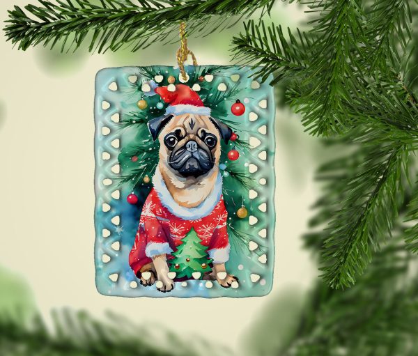 Pug Christmas Porcelain Ornament Cheap - Image 2