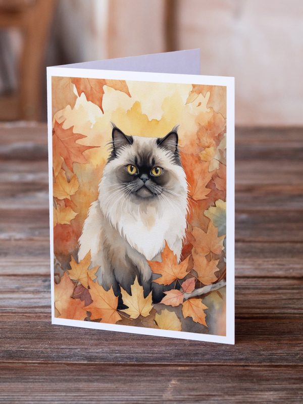 Himalayan Cat in Fall Leaves Greeting Cards Pack of 8 Hot on Sale - Image 2